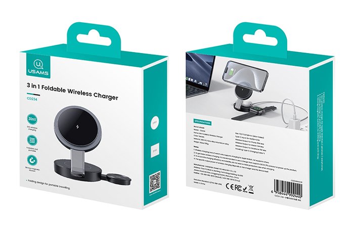 USAMS ασύρματος φορτιστής CD234, 3 σε 1, 15W, μαύρος - Image 10