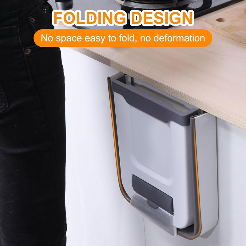 Πτυσσόμενος κάδος απορριμμάτων CLN-0054 με θήκη για σακούλες, 10L, γκρι - Image 5