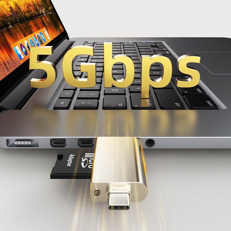 CABLETIME card reader CT-ACMCD2-ZG για SD & micro SD, USB/USB-C σύνδεση, 5Gbps, γκρι - Image 3