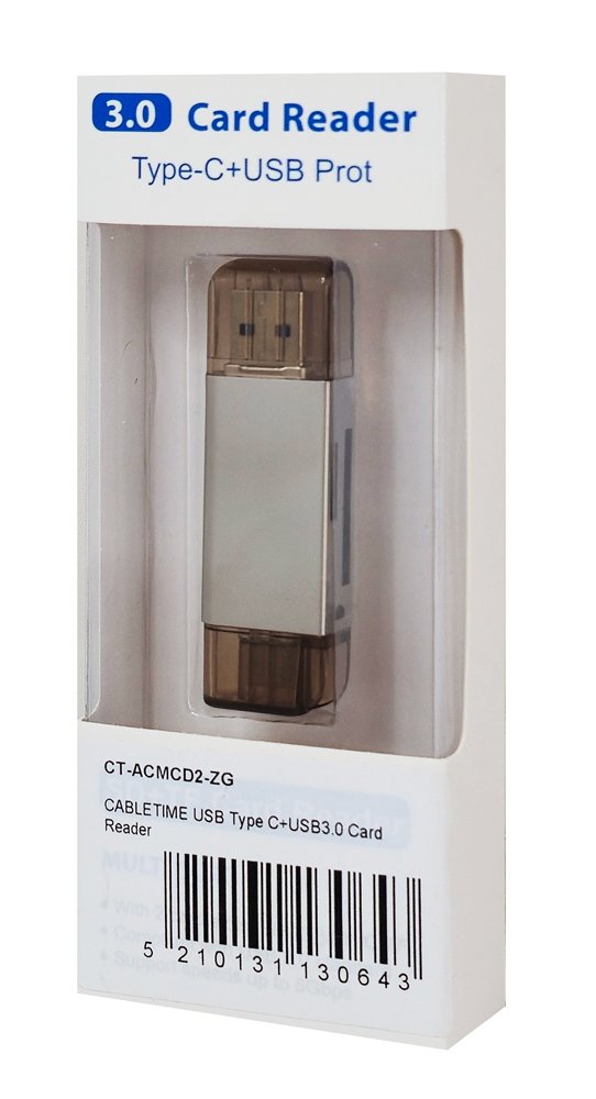 CABLETIME card reader CT-ACMCD2-ZG για SD & micro SD, USB/USB-C σύνδεση, 5Gbps, γκρι - Image 6