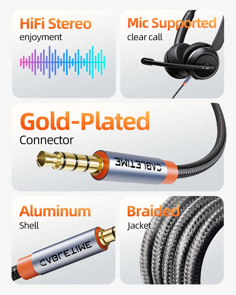 CABLETIME καλώδιο ήχου 3.5mm CT-AM35M, gold plated, 0.5m, μαύρο - Image 2