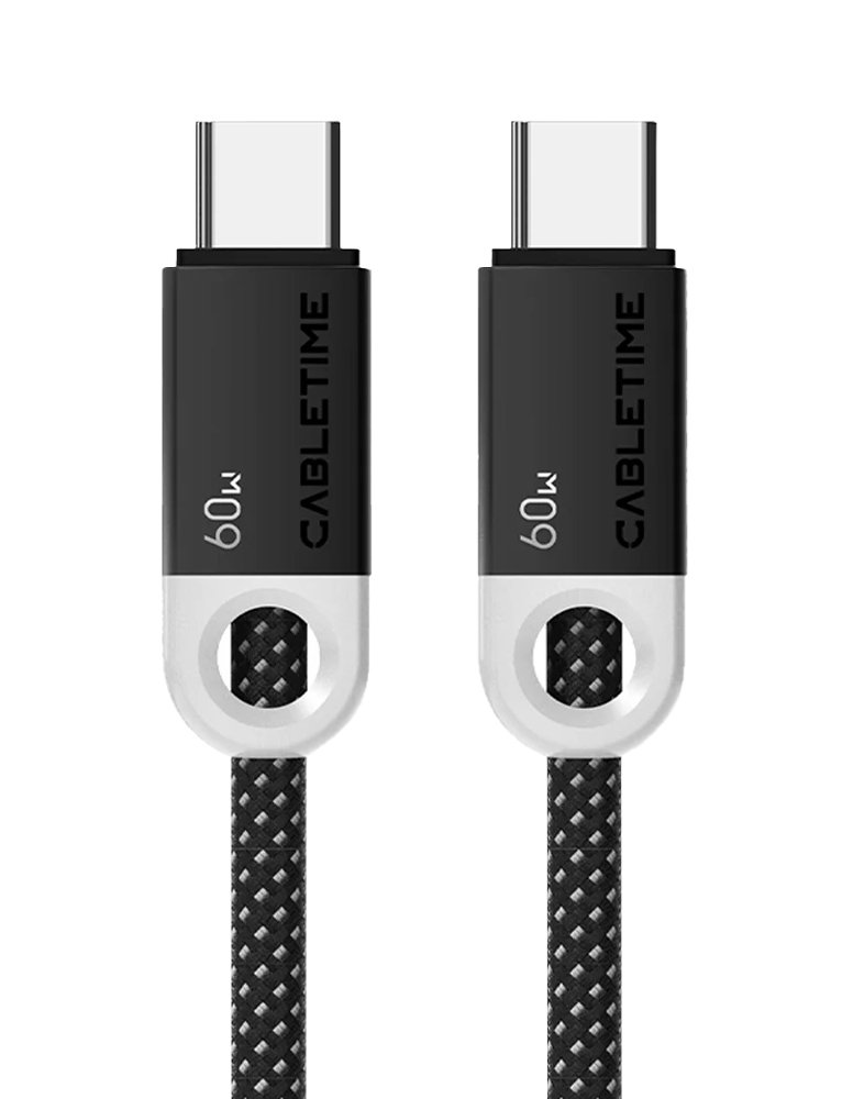 CABLETIME καλώδιο USB-C CT-CM60-PBW, 60W PD, 480Mbps, 0.25m, μαύρο