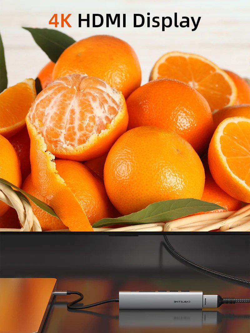 CABLETIME docking station CT-HBP2-AG7, 7 θυρών, USB-C, 4K, 100W, γκρι - Image 3