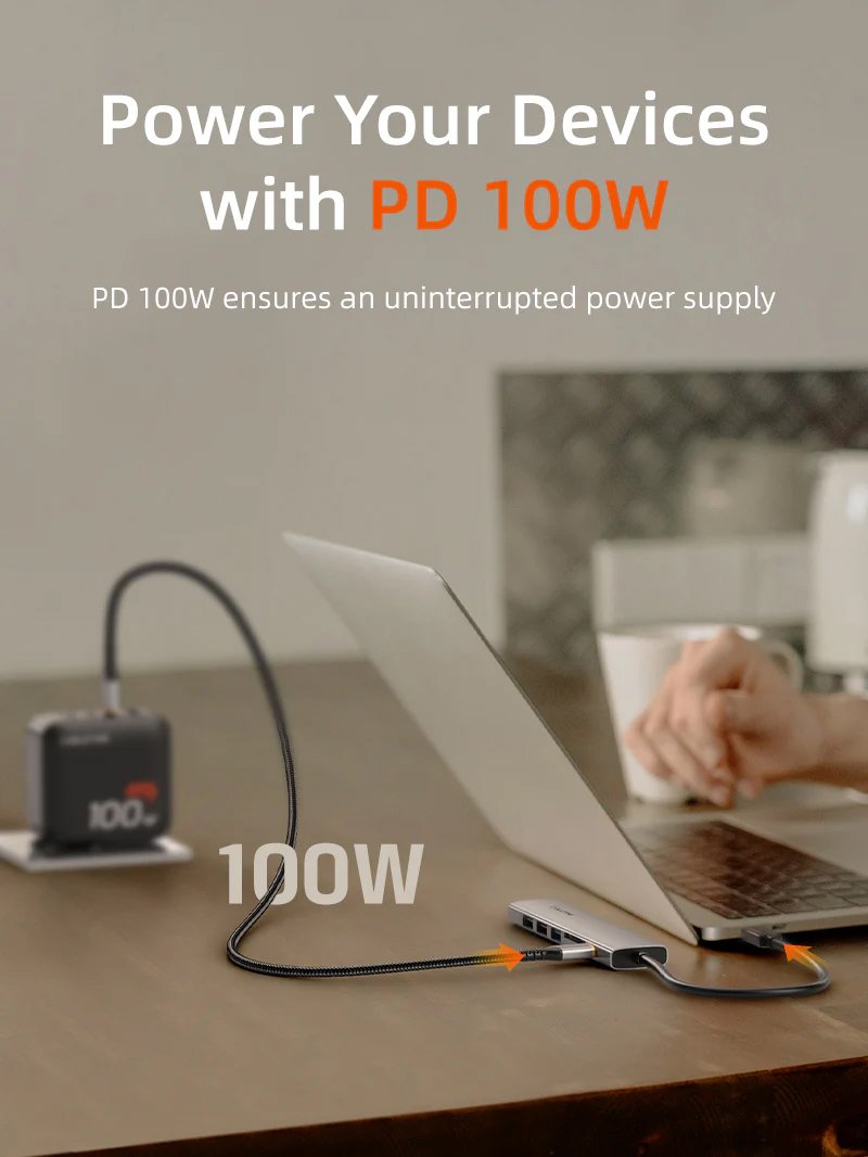 CABLETIME docking station CT-HBP2-AG7, 7 θυρών, USB-C, 4K, 100W, γκρι - Image 5