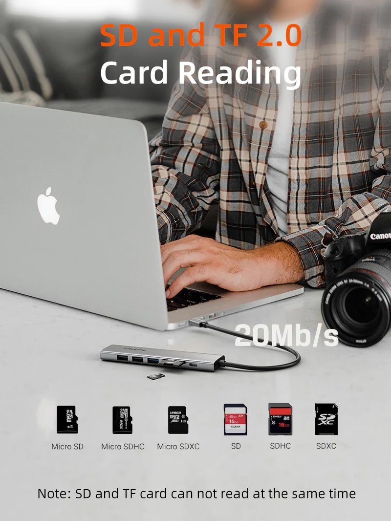 CABLETIME docking station CT-HBP2-AG7, 7 θυρών, USB-C, 4K, 100W, γκρι - Image 6