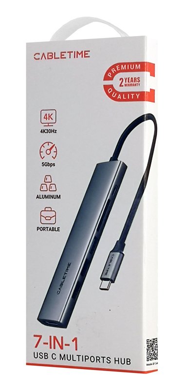 CABLETIME docking station CT-HBP2-AG7, 7 θυρών, USB-C, 4K, 100W, γκρι - Image 9