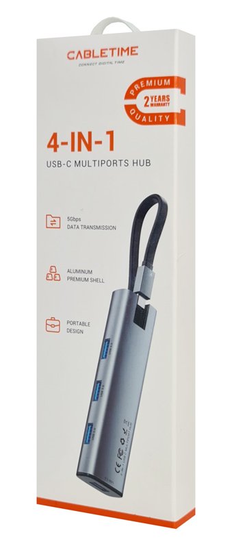 CABLETIME USB hub CT-HUBP4, 4x θυρών, 5Gbps, USB-C σύνδεση, γκρι - Image 6