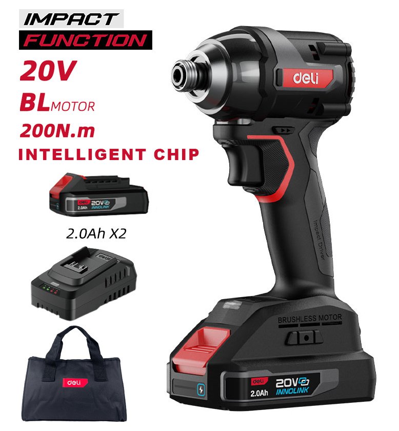 DELI παλμικό κατσαβίδι μπαταρίας DE-QZ20-1D2, Brushless, 20V, 2x 2Ah, 200N.m