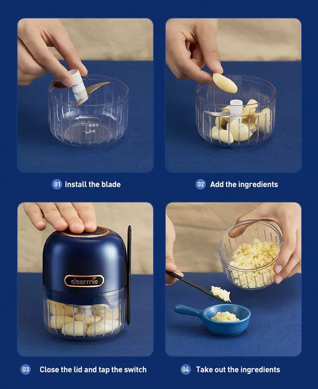 DEERMA πολυκόπτης JS100, επαναφορτιζόμενος , 150ml, 40W, 3 λεπίδες, μπλε - Image 3