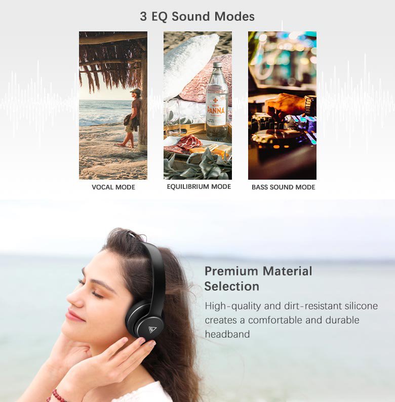 DOQAUS headphones DESIGN 3, ασύρματα & ενσύρματα, Φ40mm, 600mAh, μαύρα/καφέ - Image 5