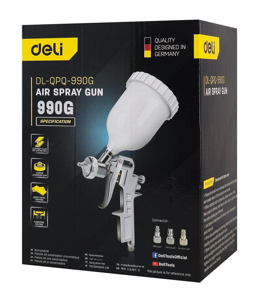 DELI πιστόλι βαφής αέρος άνω δοχείου DL-QPQ-990G, 600cc, 1.5mm - Image 4