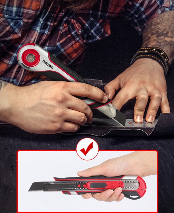 DELI πλαστικό κοπίδι DL118 με άμεσο άνοιγμα & αυτόματο κλείδωμα, 18mm - Image 2