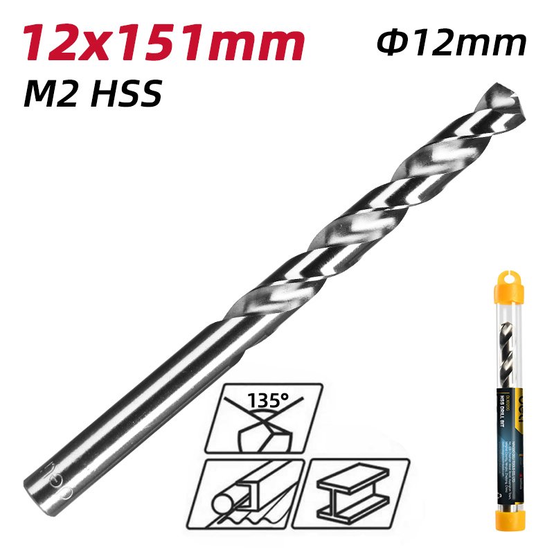 DELI τρυπάνι DL16120G για μέταλλο, M2 HSS, 12x151mm, κυλινδρικό - Image 2
