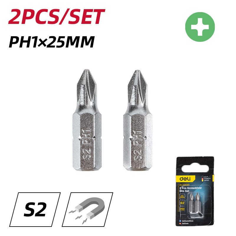 DELI σετ μύτες κατσαβιδιού DL251001, μαγνητικές, PH1x25mm, 2τμχ - Image 2