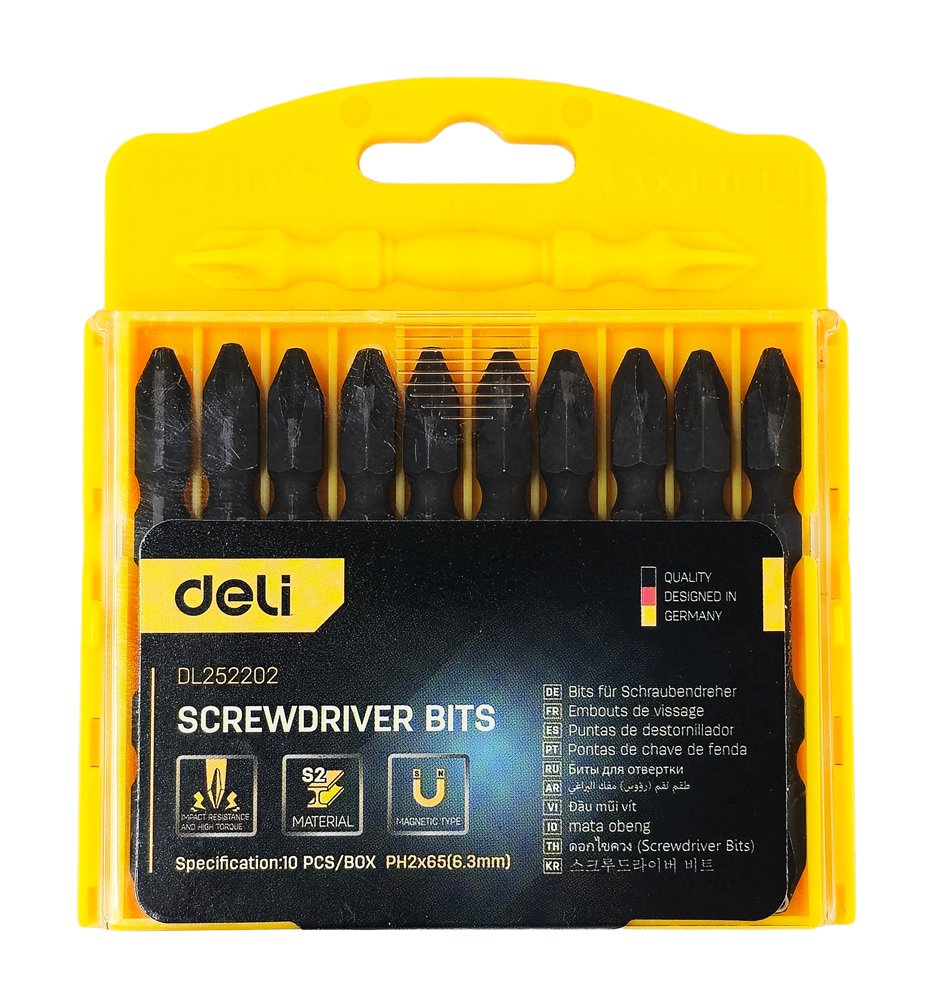 DELI σετ μύτες κατσαβιδιού DL252202 για δραπανοκατσάβιδο, διπλή κεφαλή, σταυρωτές, PH2x65mm, 10τμχ - Image 4