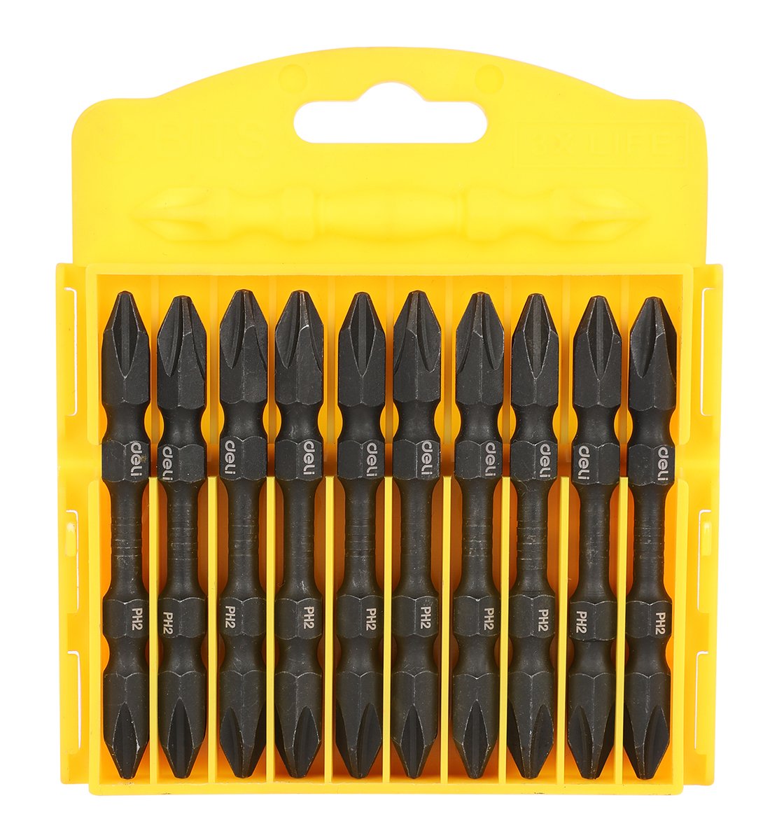 DELI σετ μύτες κατσαβιδιού DL252202 για δραπανοκατσάβιδο, διπλή κεφαλή, σταυρωτές, PH2x65mm, 10τμχ