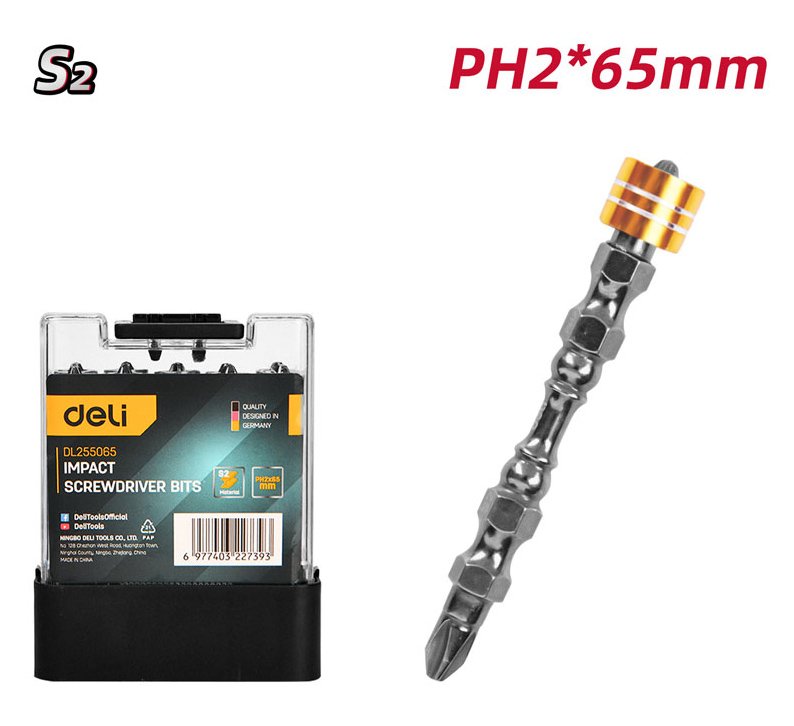 DELI σετ μύτες κατσαβιδιού DL255065 για δραπανοκατσάβιδο, διπλή κεφαλή, PH2x65mm, με μαγνητικό ring, 10τμχ - Image 3
