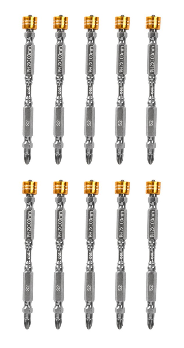 DELI σετ μύτες κατσαβιδιού DL255100 για δραπανοκατσάβιδο, διπλή κεφαλή, PH2x100mm, με μαγνητικό ring, 10τμχ