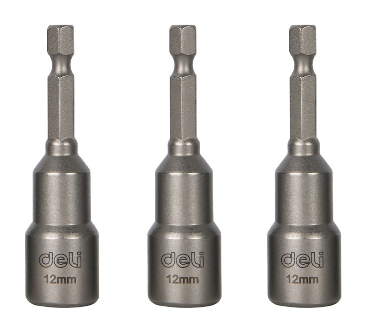 DELI σετ καρυδάκια DL4812T για δραπανοκατσάβιδο, μαγνητικά, 12mm, εξάγωνα, 3τμχ