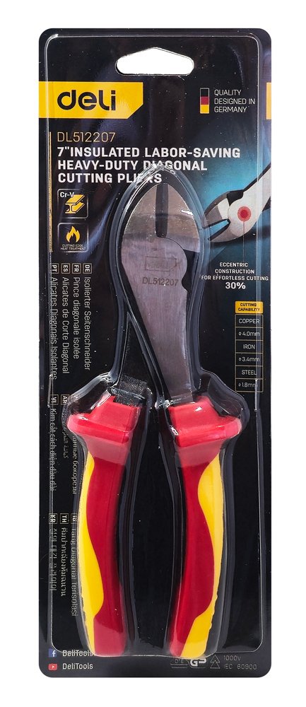 DELI πλαγιοκόφτης ηλεκτρολόγου DL512207 με αντιολισθητικές λαβές, VDE 1000V, heavy duty, 180mm - Image 4