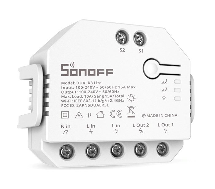 SONOFF smart διακόπτης DUALR3 Lite, 2-Gang, Wi-Fi, 15A, λευκός