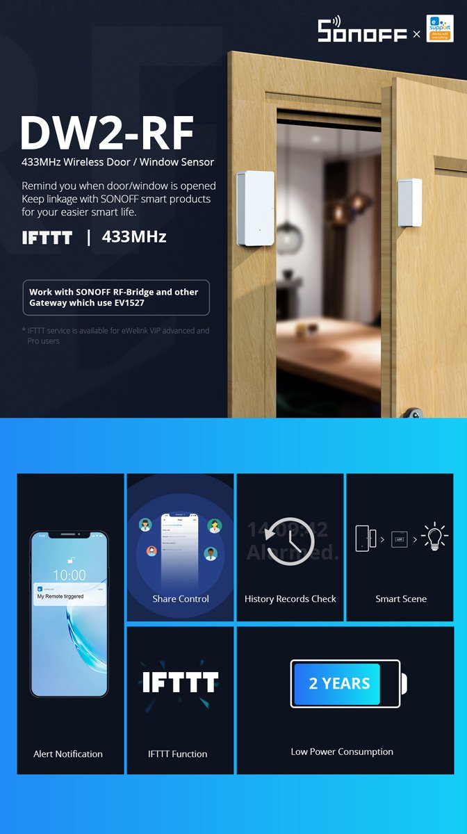 SONOFF alarm sensor πόρτας & παραθύρου DW2-RF, RF 433MHz - Image 4