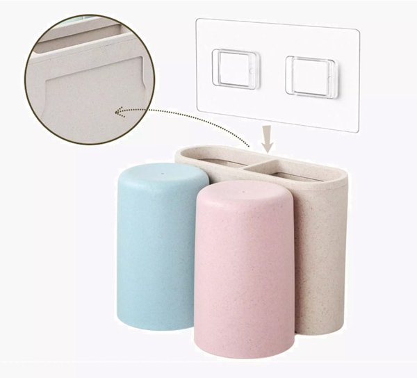 ECOCO βάση οδοντόβουρτσας με 2 ποτήρια E1701, μπεζ - Image 3