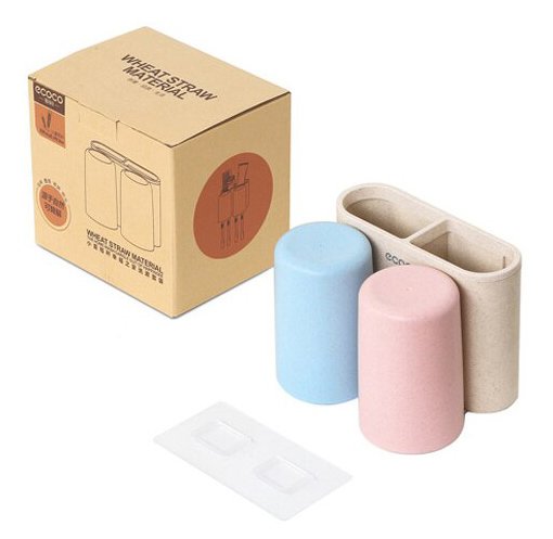 ECOCO βάση οδοντόβουρτσας με 2 ποτήρια E1701, μπεζ - Image 4