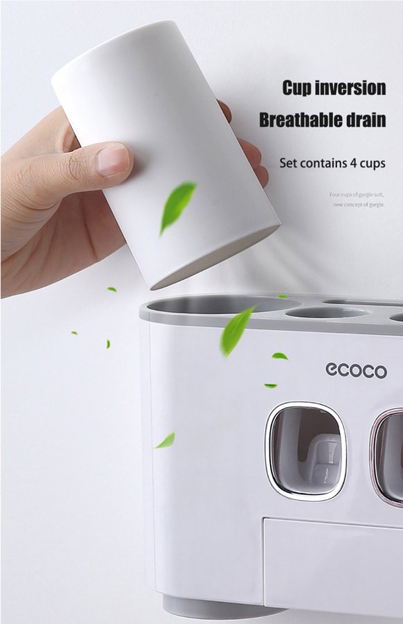 ECOCO Διανεμητής οδοντόκρεμας με βάσεις οδοντόβουρτσας και ποτήρια E1802 - Image 6