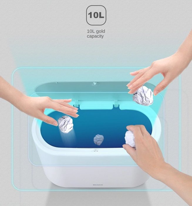 ECOCO κάδος απορριμμάτων E1906, εύκολο άνοιγμα, 10lt, λευκός - Image 3