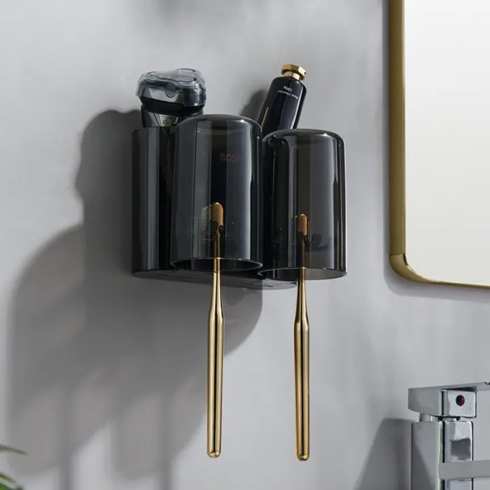 ECOCO βάση οδοντόβουρτσας E2229 με 2 ποτήρια, μαύρη-διάφανη - Image 2