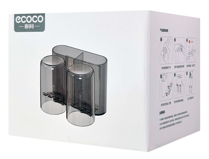 ECOCO βάση οδοντόβουρτσας E2229 με 2 ποτήρια, μαύρη-διάφανη - Image 4