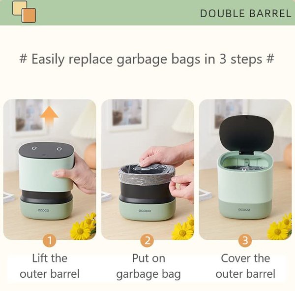 ECOCO μίνι κάδος απορριμμάτων E2241 με σακούλες, επιτραπέζιος, 1.5lt, λευκός - Image 5