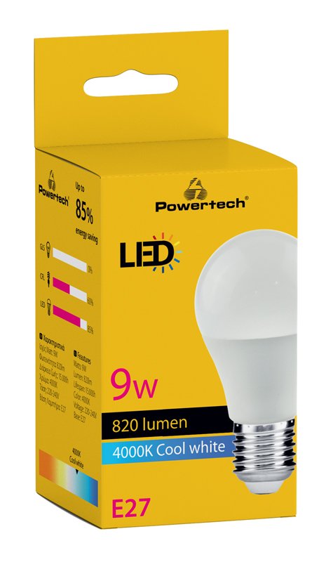 POWERTECH LED λάμπα E27-020, 9W, 4000K, E27, 820lm - Image 3