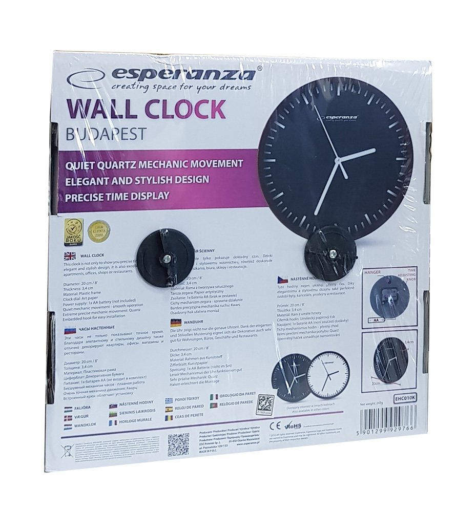 ESPERANZA ρολόι τοίχου Budapest EHC010K, 20cm, μαύρο-όψη ξύλου - Image 2