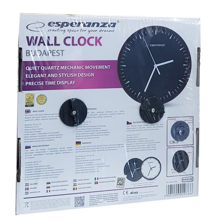 ESPERANZA Ρολόι τοίχου Budapest EHC010W, 20cm, λευκό - Image 2