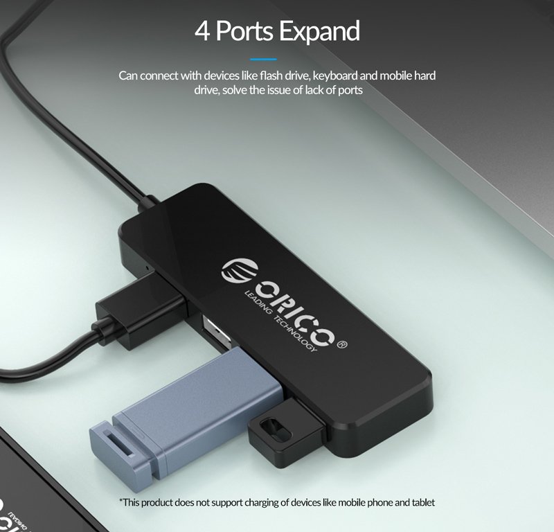 ORICO USB hub FL01, 4x θυρών, USB 2.0, 480Mbps, USB σύνδεση, μαύρο - Image 2