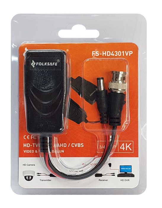 FOLKSAFE video & power balun transmitter FS-HD4301VP, 4K, έως 400m, RJ45 - Image 2
