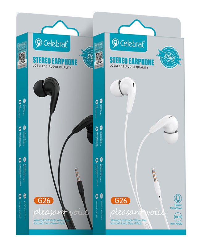 CELEBRAT earphones με μικρόφωνο G26, 3.5mm σύνδεση, Φ10mm, 1.2m, λευκά - Image 4