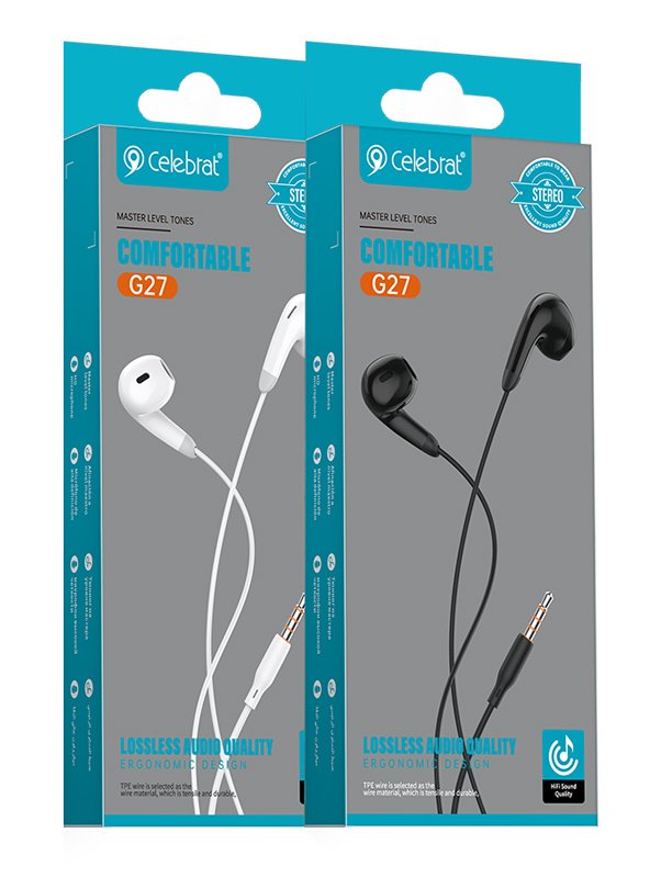 CELEBRAT earphones με μικρόφωνο G27, 3.5mm σύνδεση, Φ14mm, 1.2m, μαύρα - Image 4