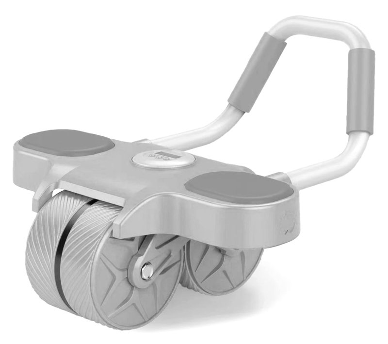 Ρόδα κοιλιακών GYM-0026 με ματ & χρονόμετρο, αντιολισθητικές λαβές, γκρι