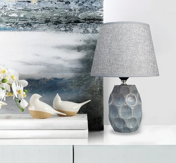 POWERTECH επιτραπέζιο φωτιστικό HLL-0134, E27, κεραμική βάση, γκρι - Image 2