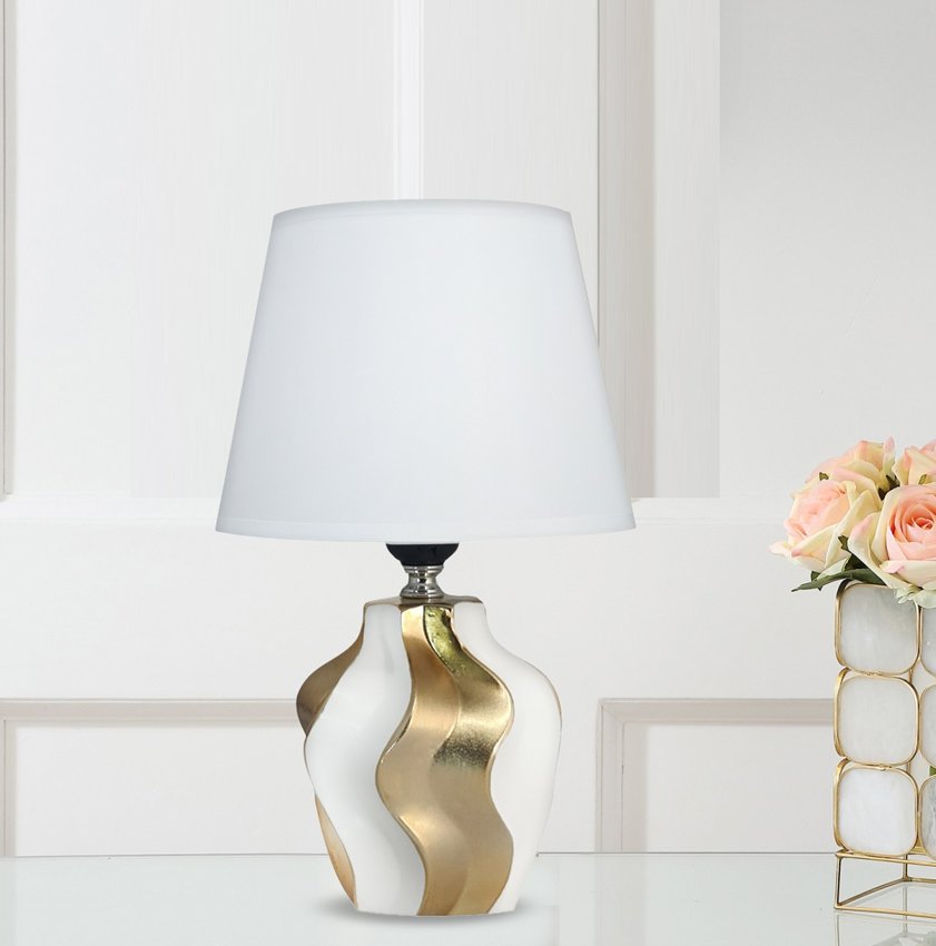 POWERTECH επιτραπέζιο φωτιστικό HLL-0135, E27 κεραμική βάση, λευκό/χρυσό - Image 2