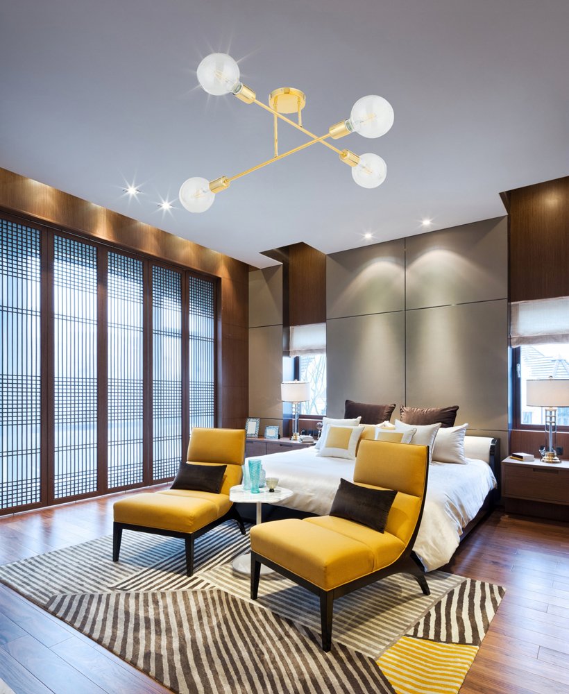 POWERTECH φωτιστικό οροφής HLL-0150, 4x E27, μεταλλικό, χρυσό - Image 2