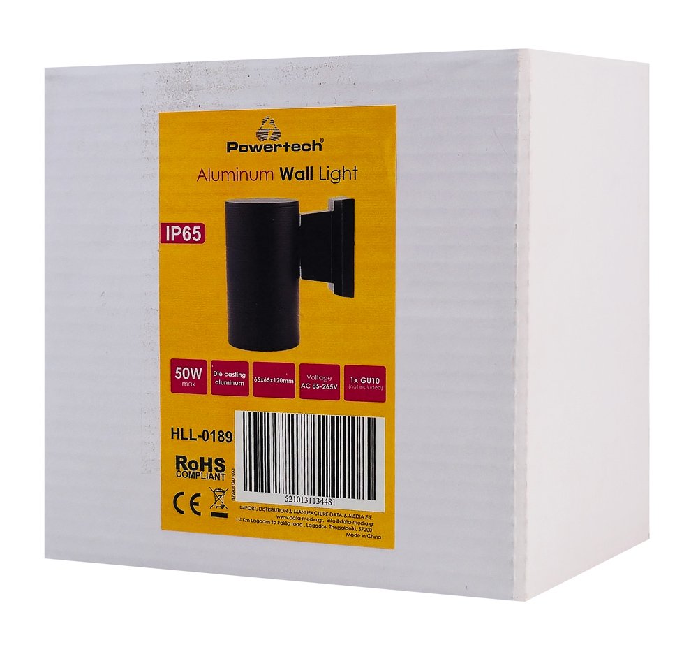 POWERTECH φωτιστικό τοίχου HLL-0189 για GU10 λάμπα, μεταλλικό, IP65, μαύρο - Image 6