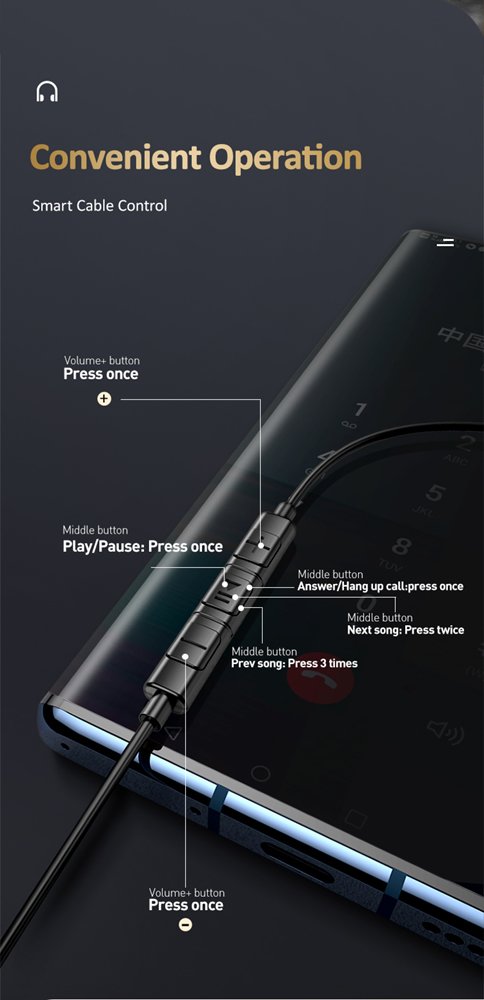 USAMS earphones με μικρόφωνο US-SJ482, USB-C σύνδεση, Φ10mm, 1.2m, μαύρα - Image 5