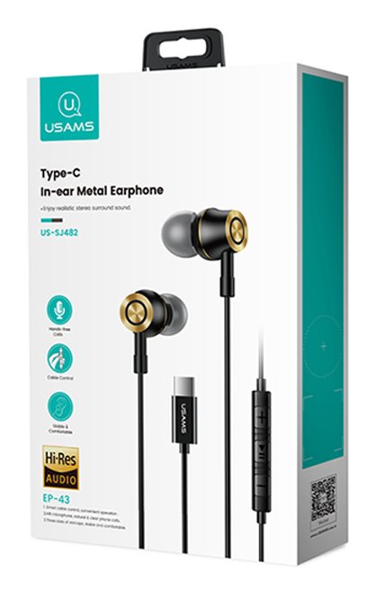 USAMS earphones με μικρόφωνο US-SJ482, USB-C σύνδεση, Φ10mm, 1.2m, μαύρα - Image 7
