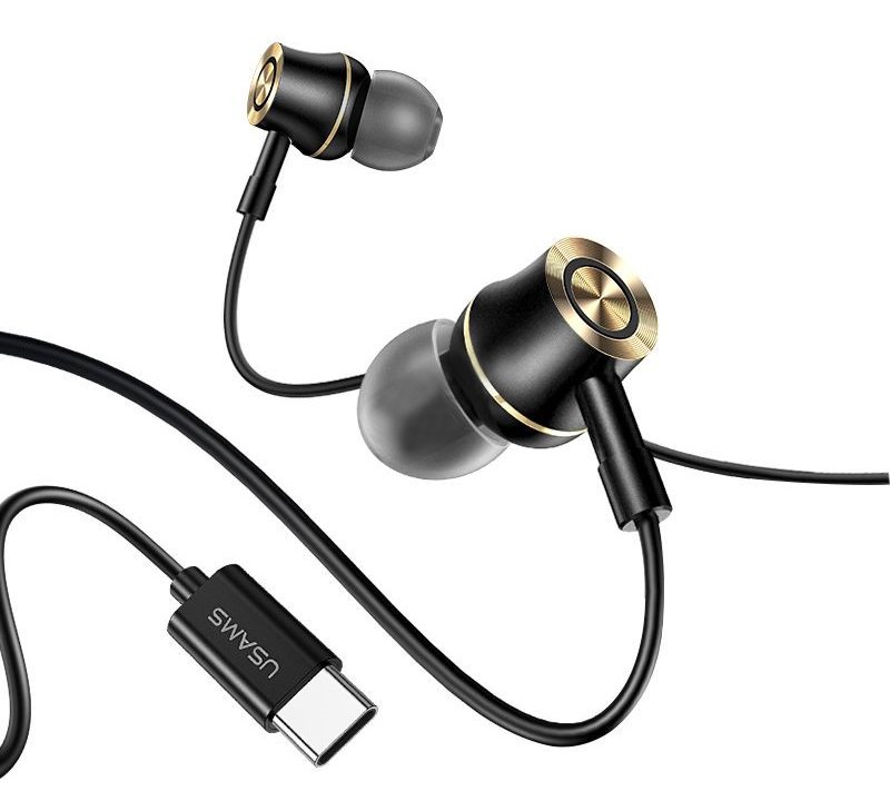 USAMS earphones με μικρόφωνο US-SJ482, USB-C σύνδεση, Φ10mm, 1.2m, μαύρα