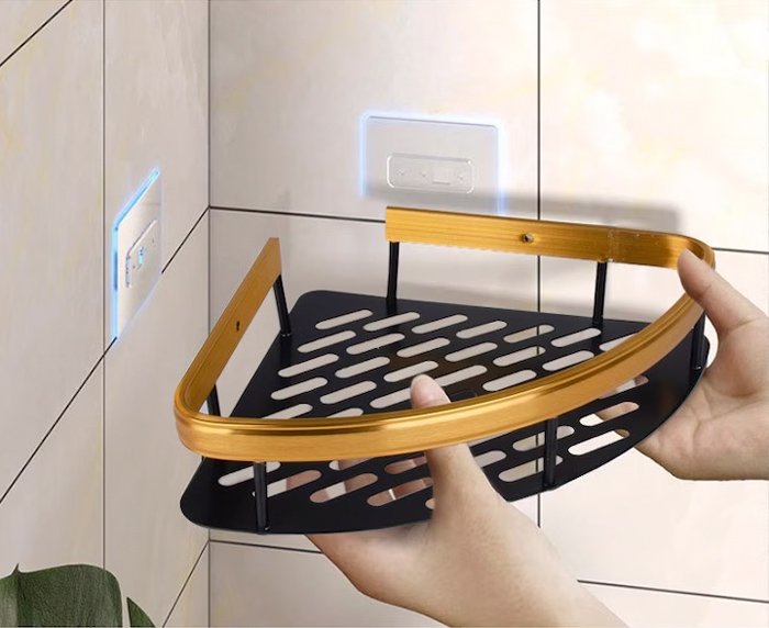 HOME USE γωνιακό ράφι τοίχου HUH-0157, αλουμινίου, 28x5.5x21cm, χρυσό - Image 3