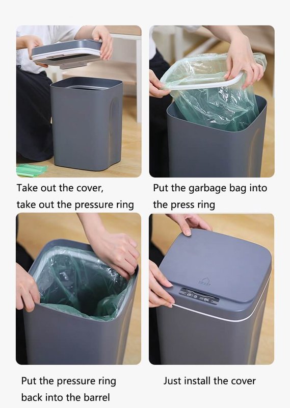 HOME USE κάδος απορριμμάτων HUH-0190 με φωτοκύτταρο, 14lt, γκρι - Image 7